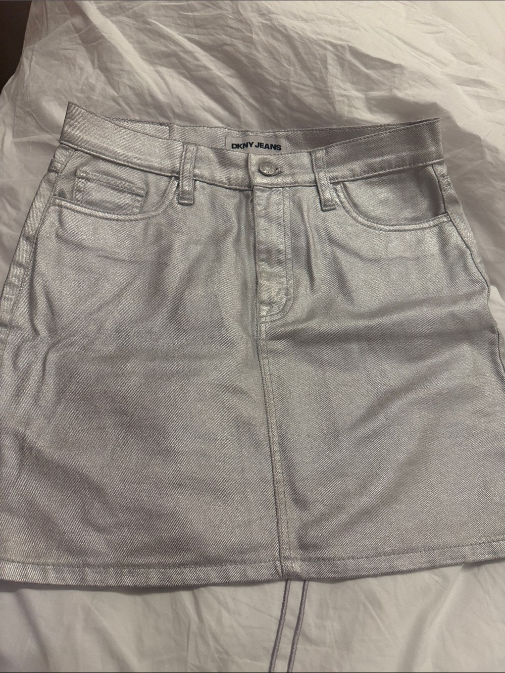 Dkny Silver Metallic Mini Skirt